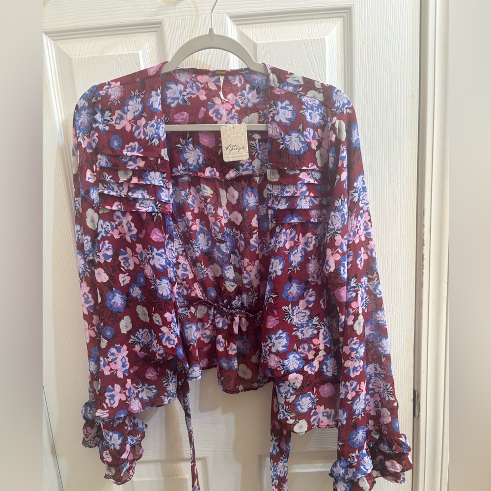 Free People MAYBEL Blouse In The Shiraz Combo Color In A Floral Print.